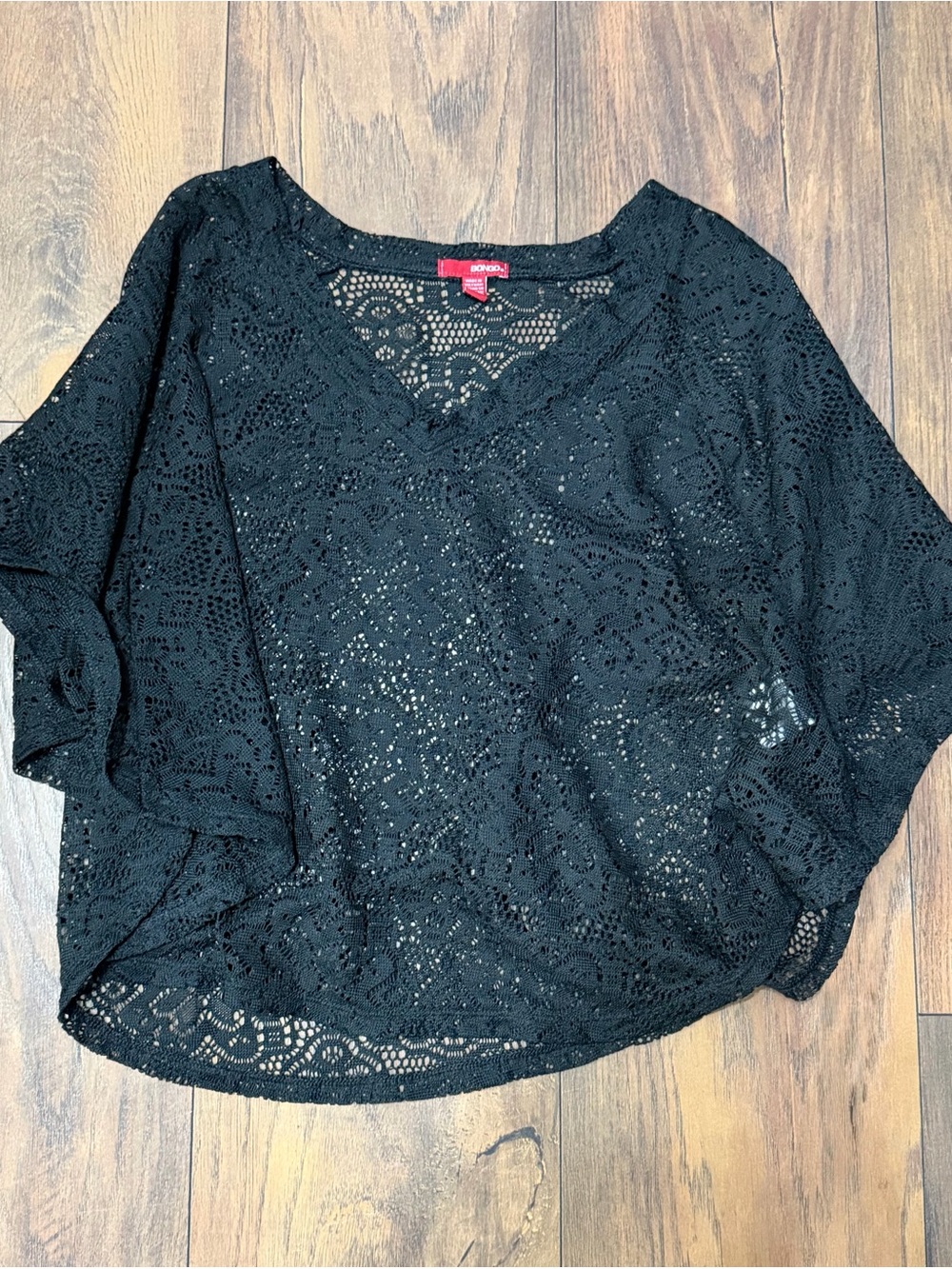 BONGO Black Crochet V-Neck Tunic Top
